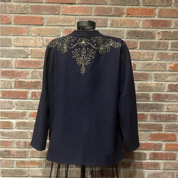 Beyond Vintage Navy Blue/Gold Embroidery Blazer & Free Gold Cami Size Large - Picture 2 of 10